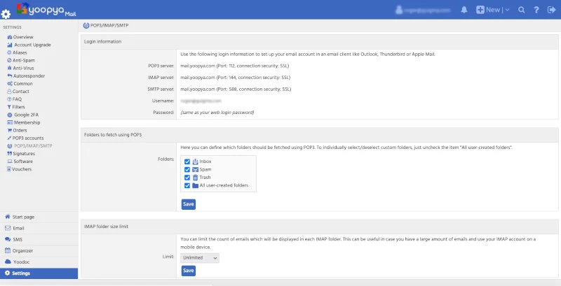 Email ports POP3/Imap/smtp